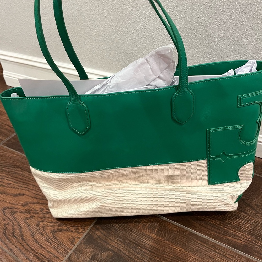 Tory Burch Green and Cream Tote